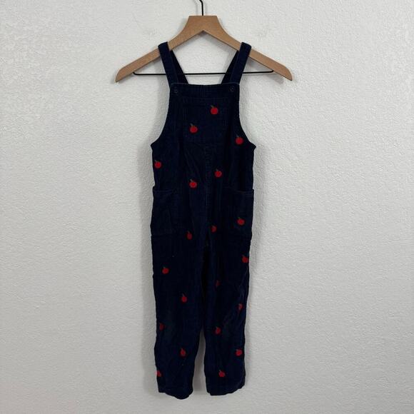Mini Boden Relaxed Corduroy Overalls Apple Embroidery College Navy Blue 5-6Y - Picture 4 of 11